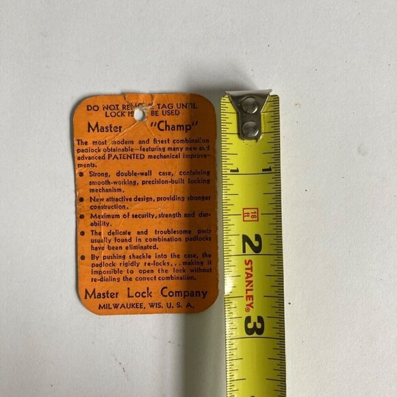 Vintage Master Lock "Champ" Combination Padlock TAG ONLY No. 1500 - Picture 2 of 3